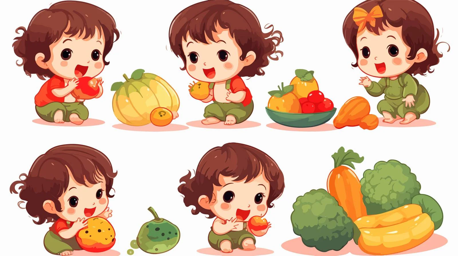 Adorable Baby Eating Produce Cartoon — free download from Dotvec