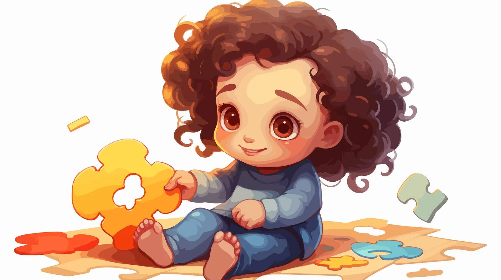 Adorable Baby Girl Playing Colorful Puzzle — free download from Dotvec