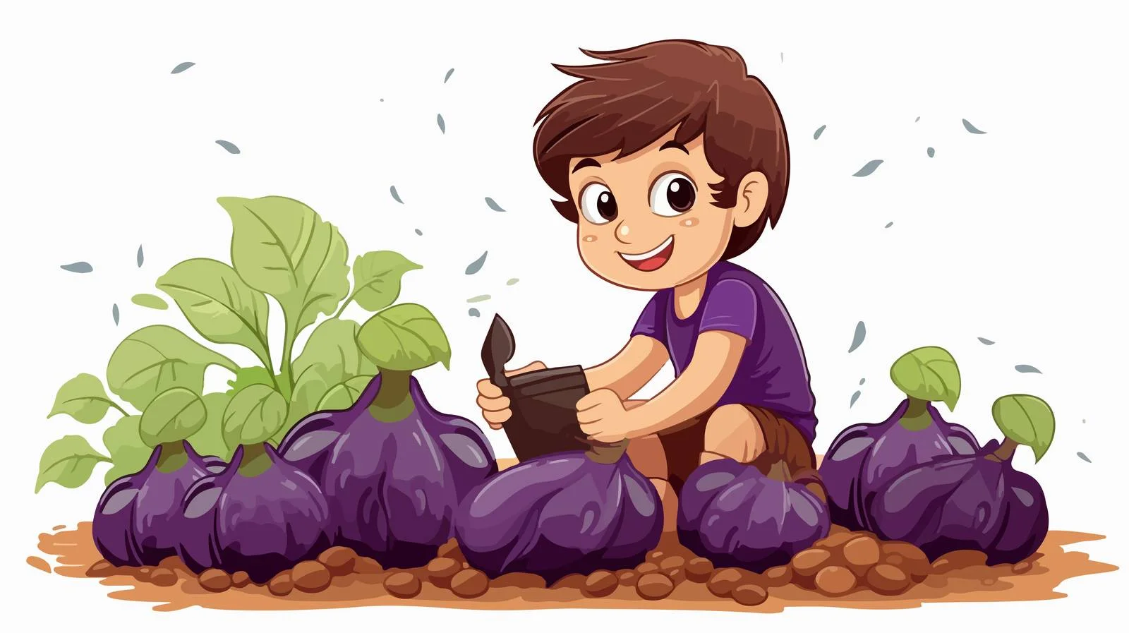Young Boy Harvesting Eggplant Illustration — free download from Dotvec