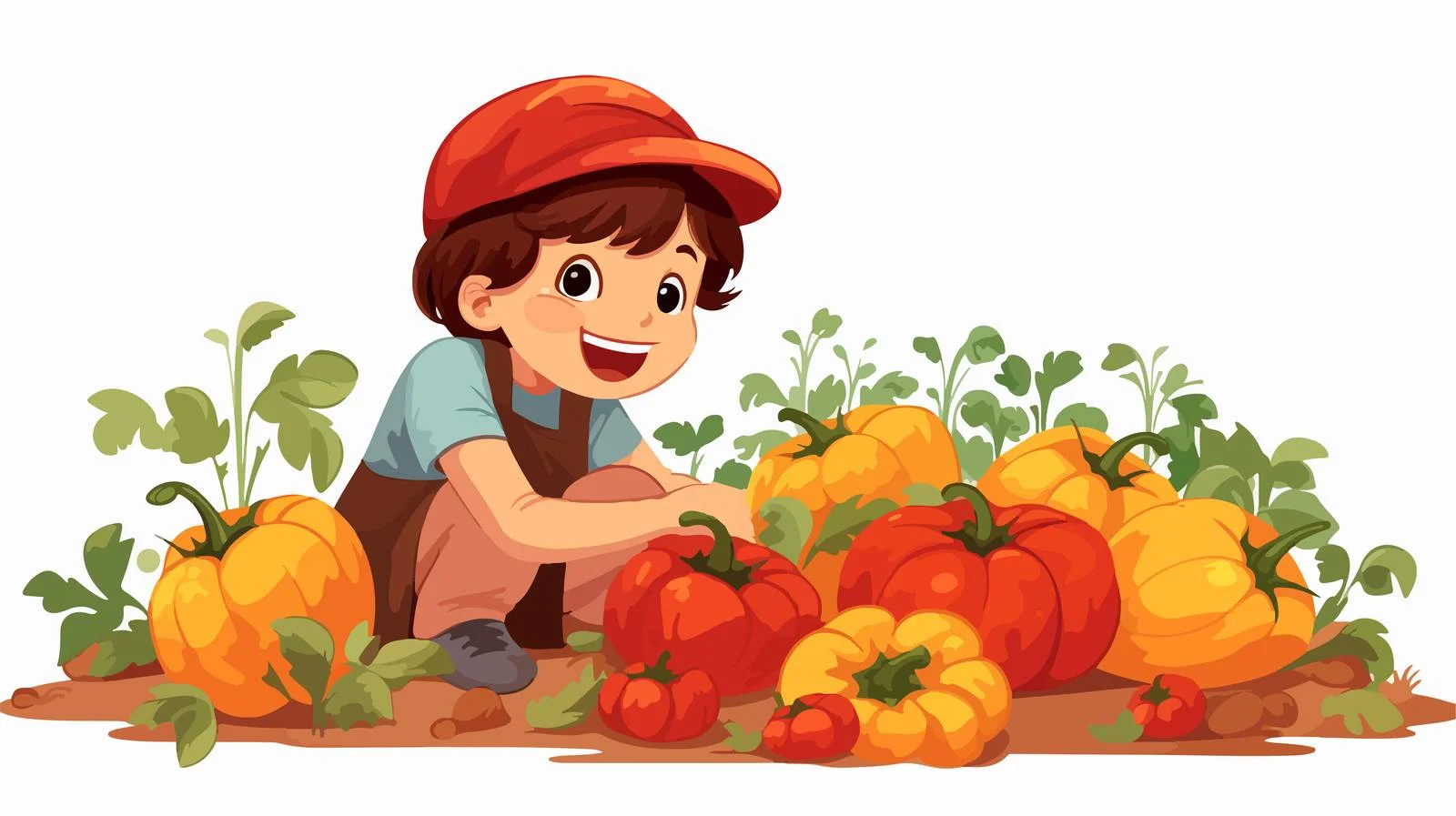 Child Harvesting Paprika in Garden Cartoon — free download from Dotvec