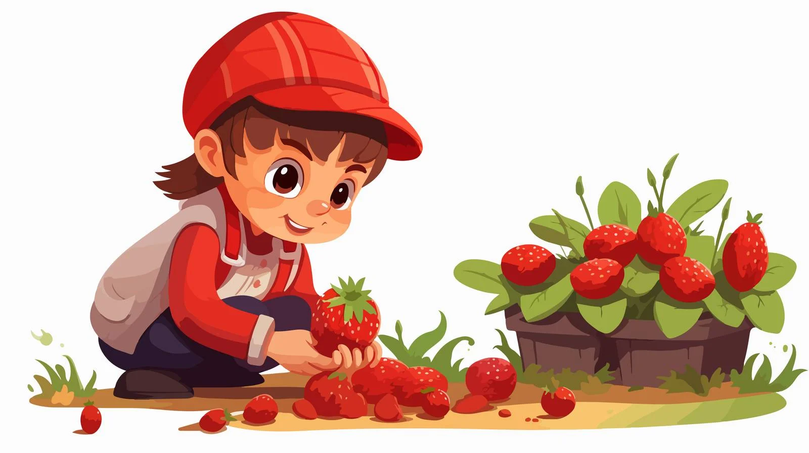 Young Boy Harvesting Strawberries in Garden — free download from Dotvec
