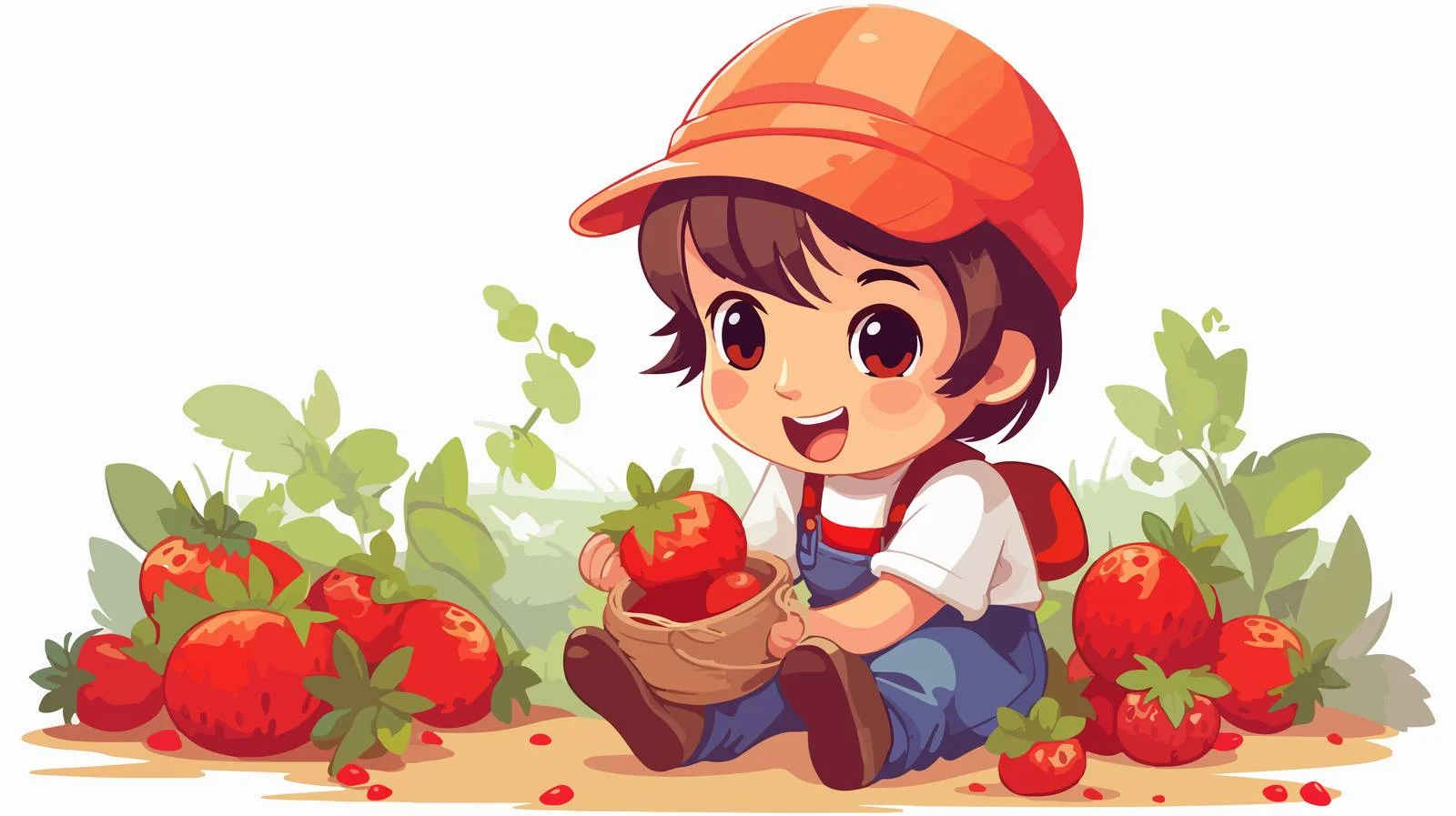 Young Boy Harvesting Strawberries in Garden — free download from Dotvec