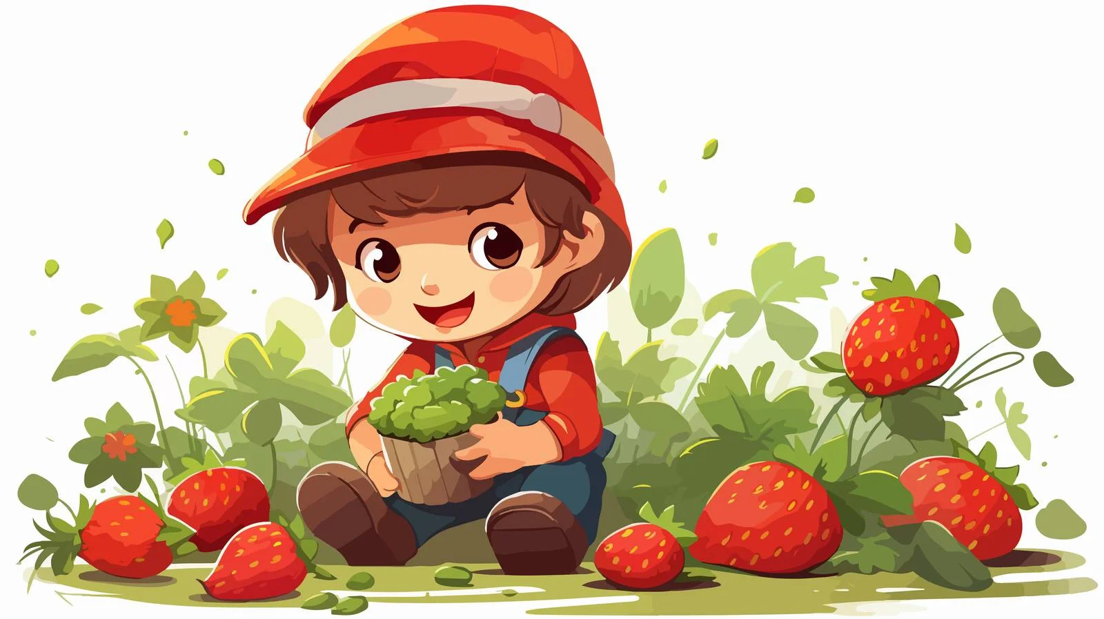 Happy Child Picking Strawberries in Garden — free download from Dotvec