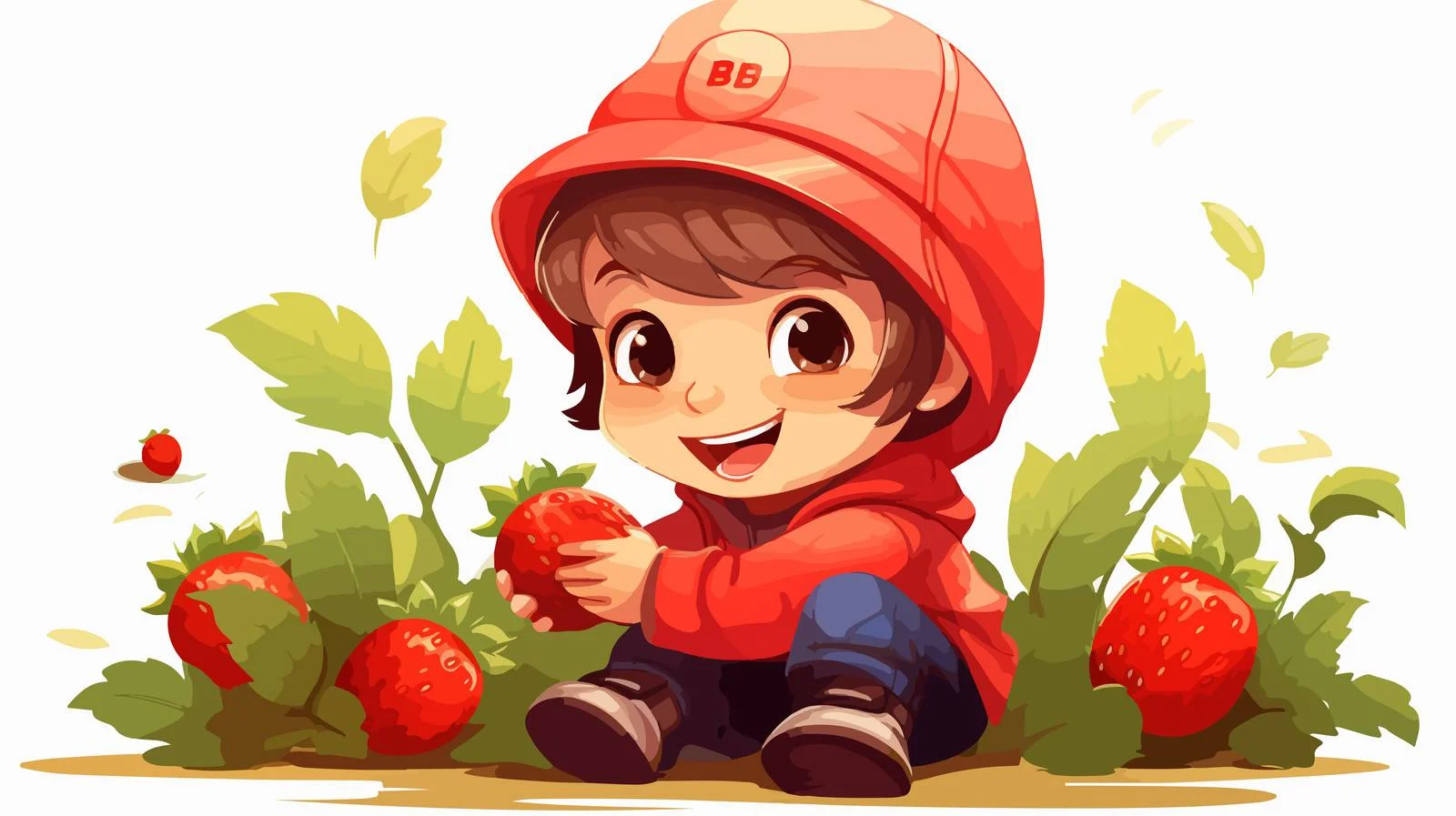 Young Boy Harvesting Strawberries in Garden — free download from Dotvec