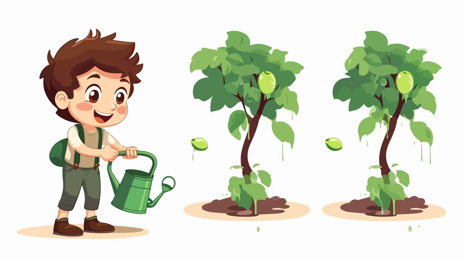 Boy Watering Eggplant Tree Outdoors — free download from Dotvec