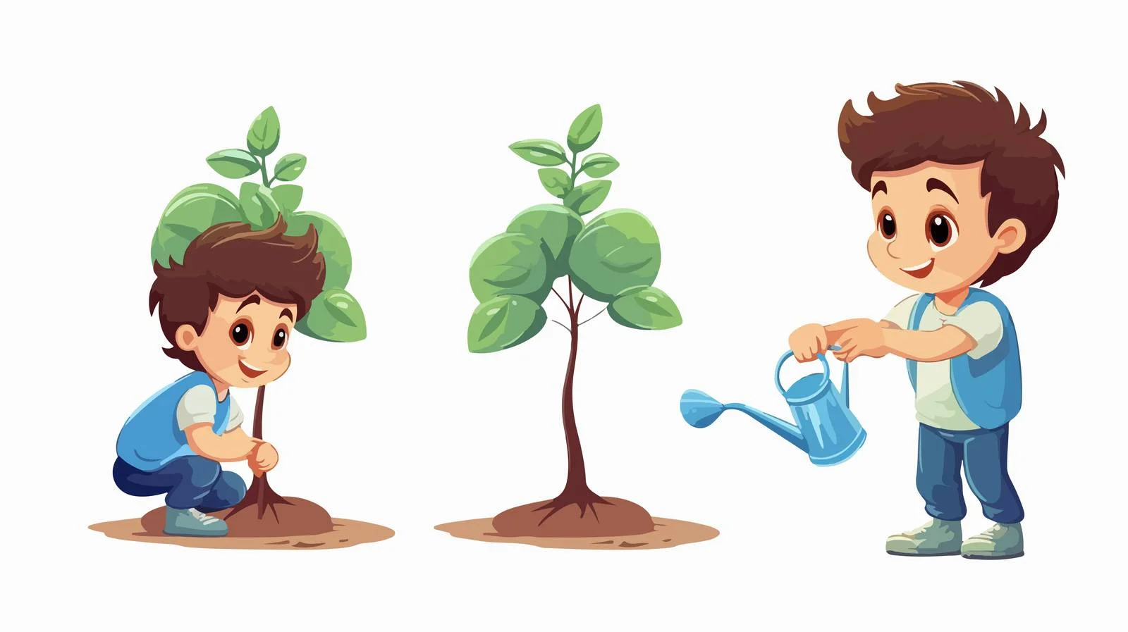 Young Gardener Watering Eggplant Tree — free download from Dotvec