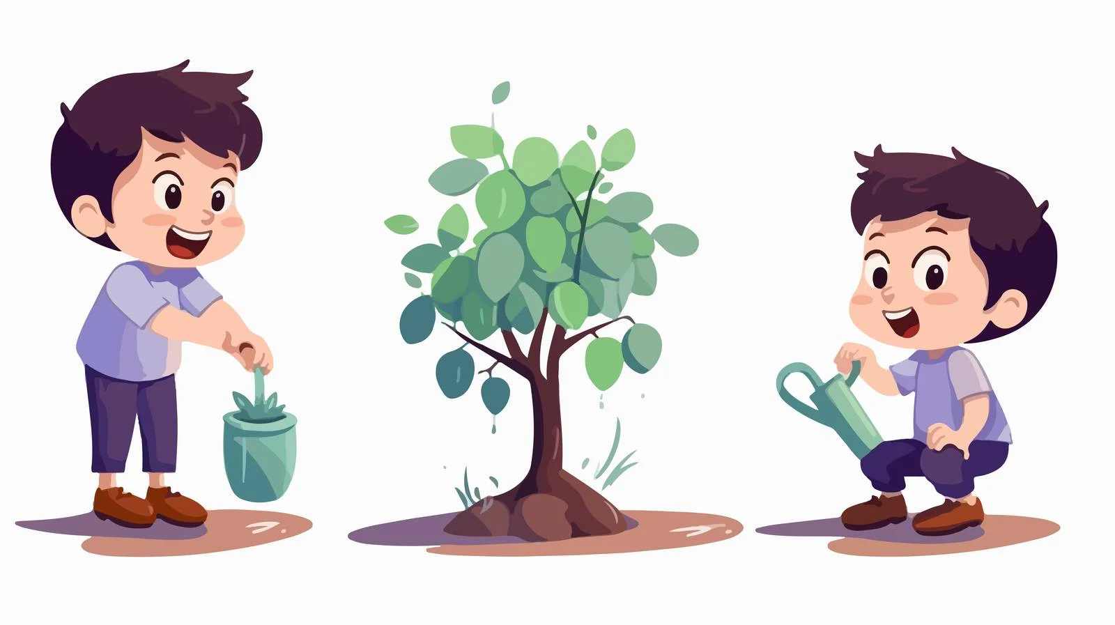 Boy Watering Eggplant Tree by Car — free download from Dotvec