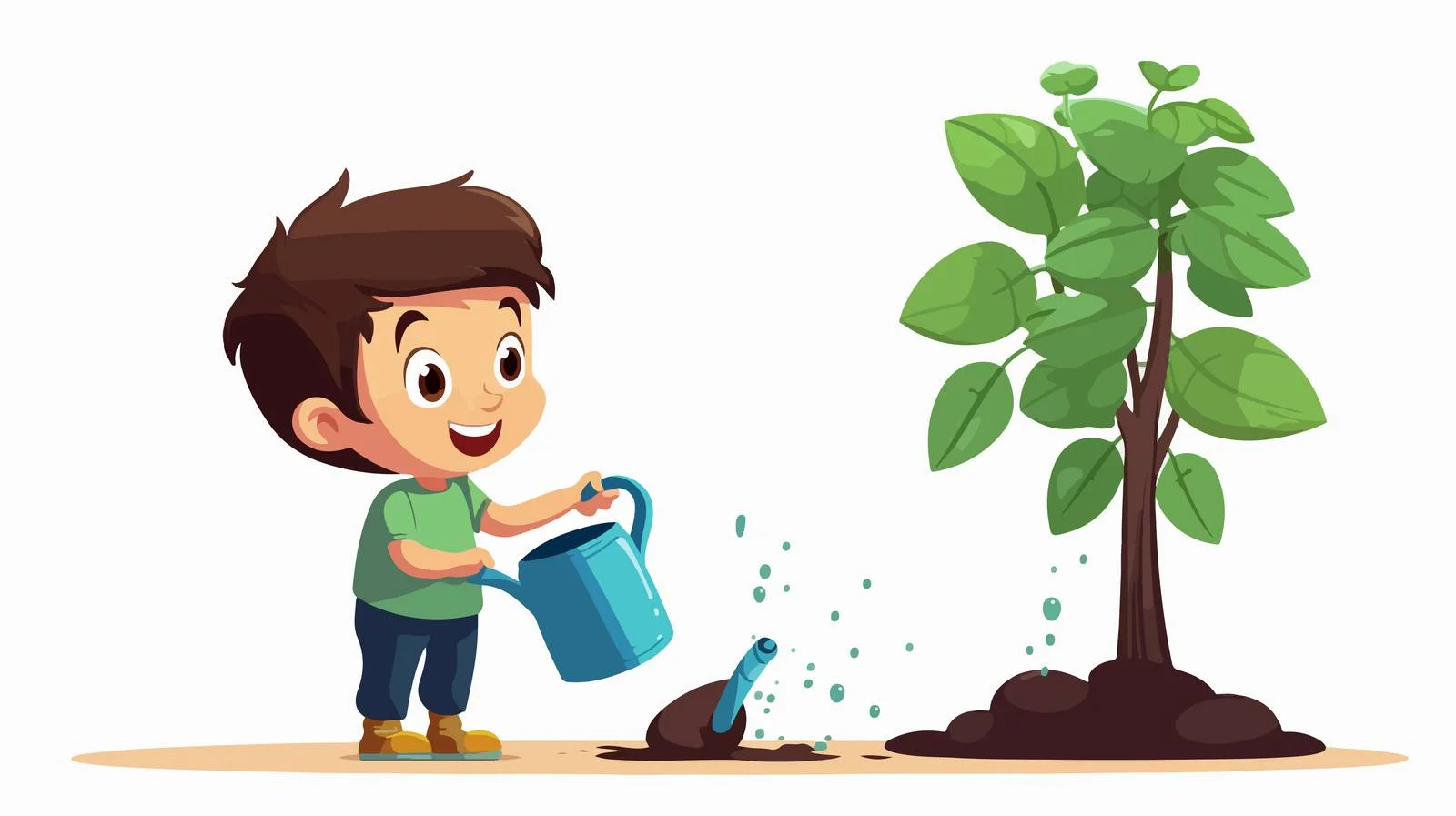 Young Child Watering Eggplant Tree Outdoors — free download from Dotvec