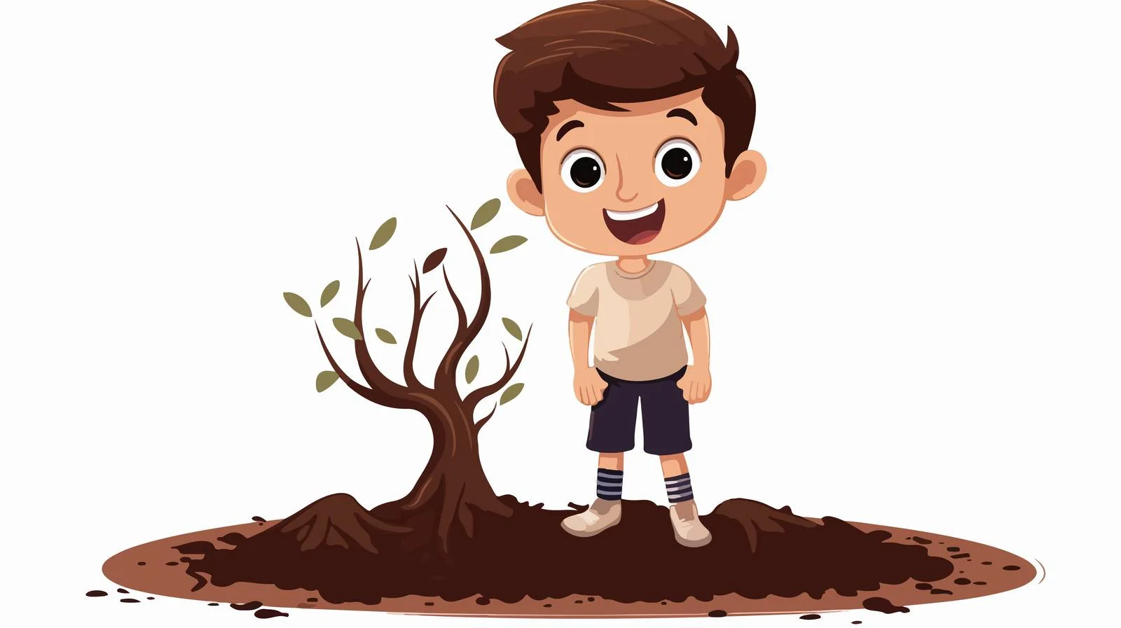 Adorable Child Stands with Root Cartoon — free download from Dotvec