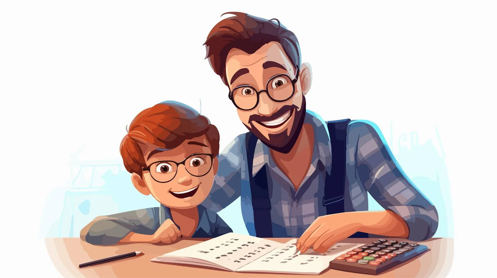 Father-Son Math Study Cartoon — free download from Dotvec