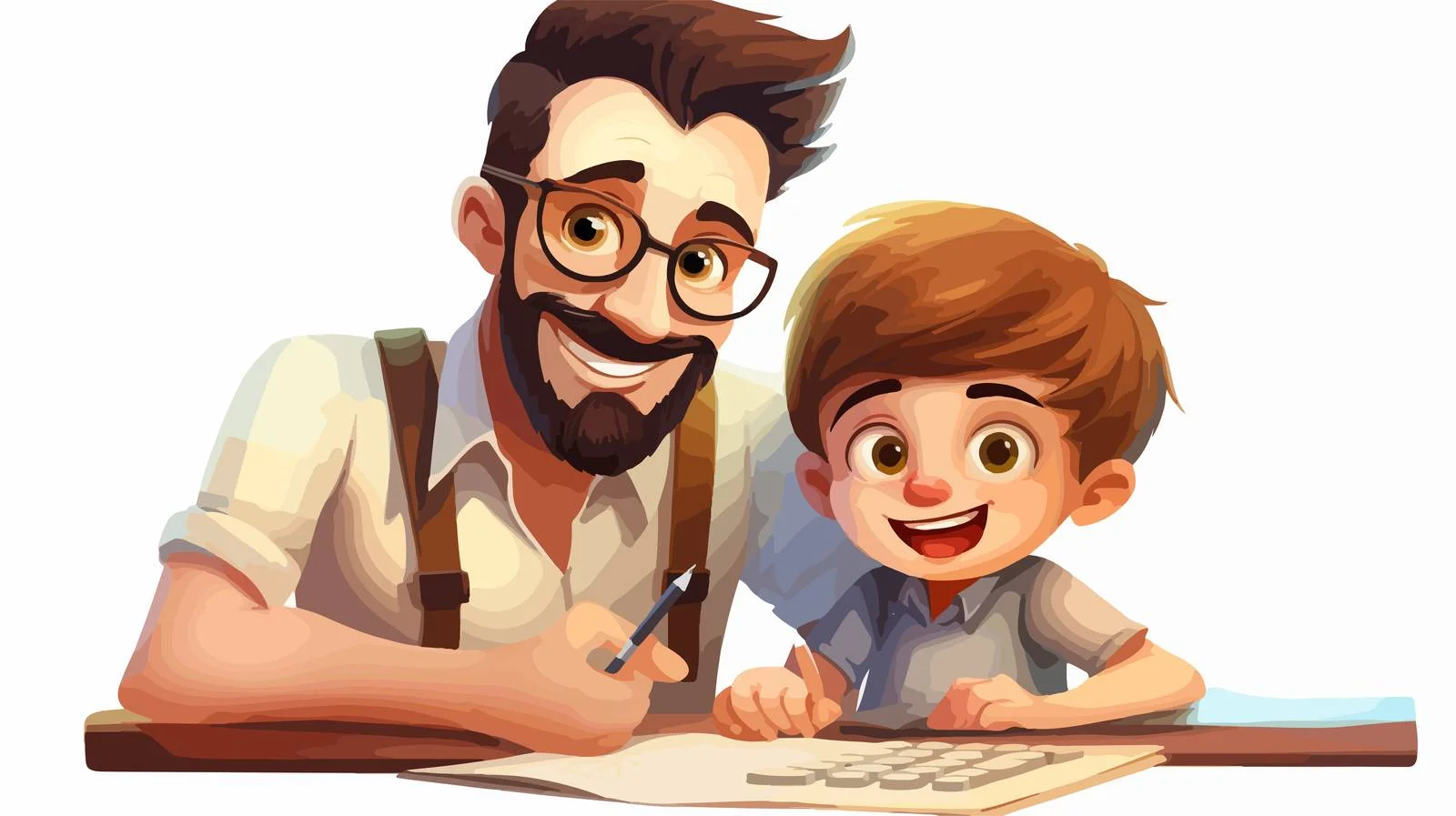 Father-Son Math Study Cartoon — free download from Dotvec