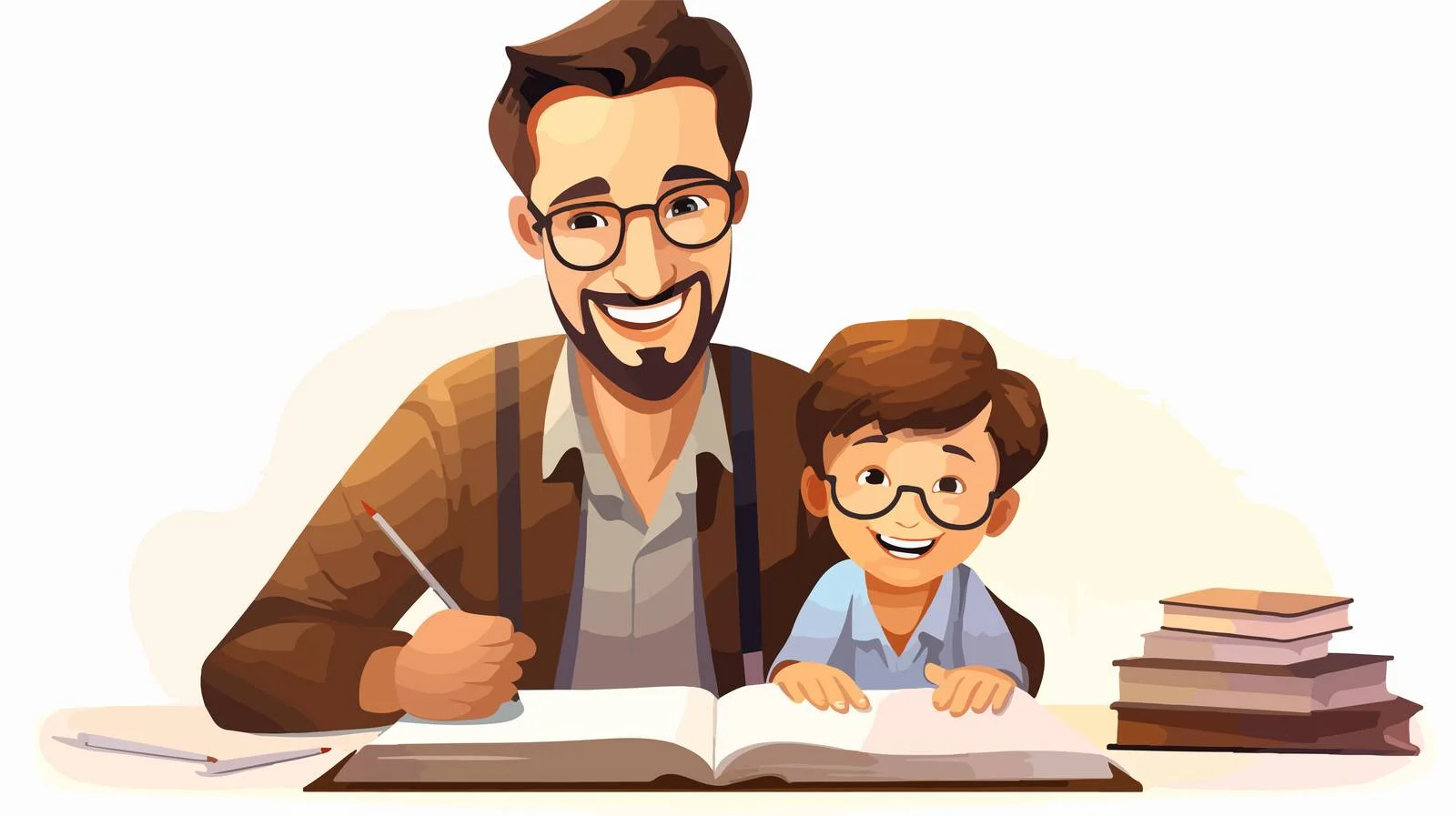 Father-Son Math Study Cartoon Vector Illustration — free download from Dotvec