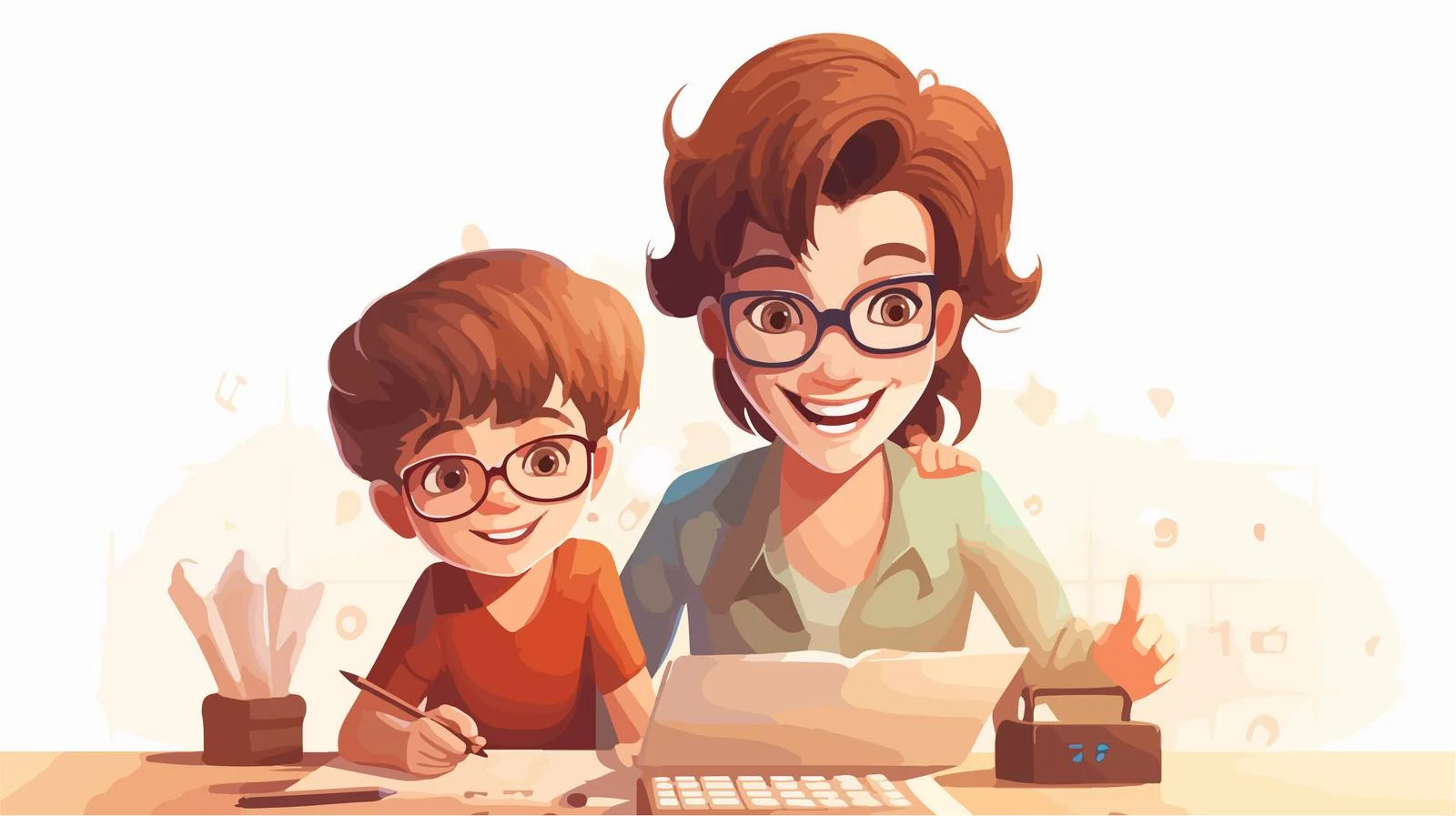 Mother and Son Studying Math Cartoon — free download from Dotvec