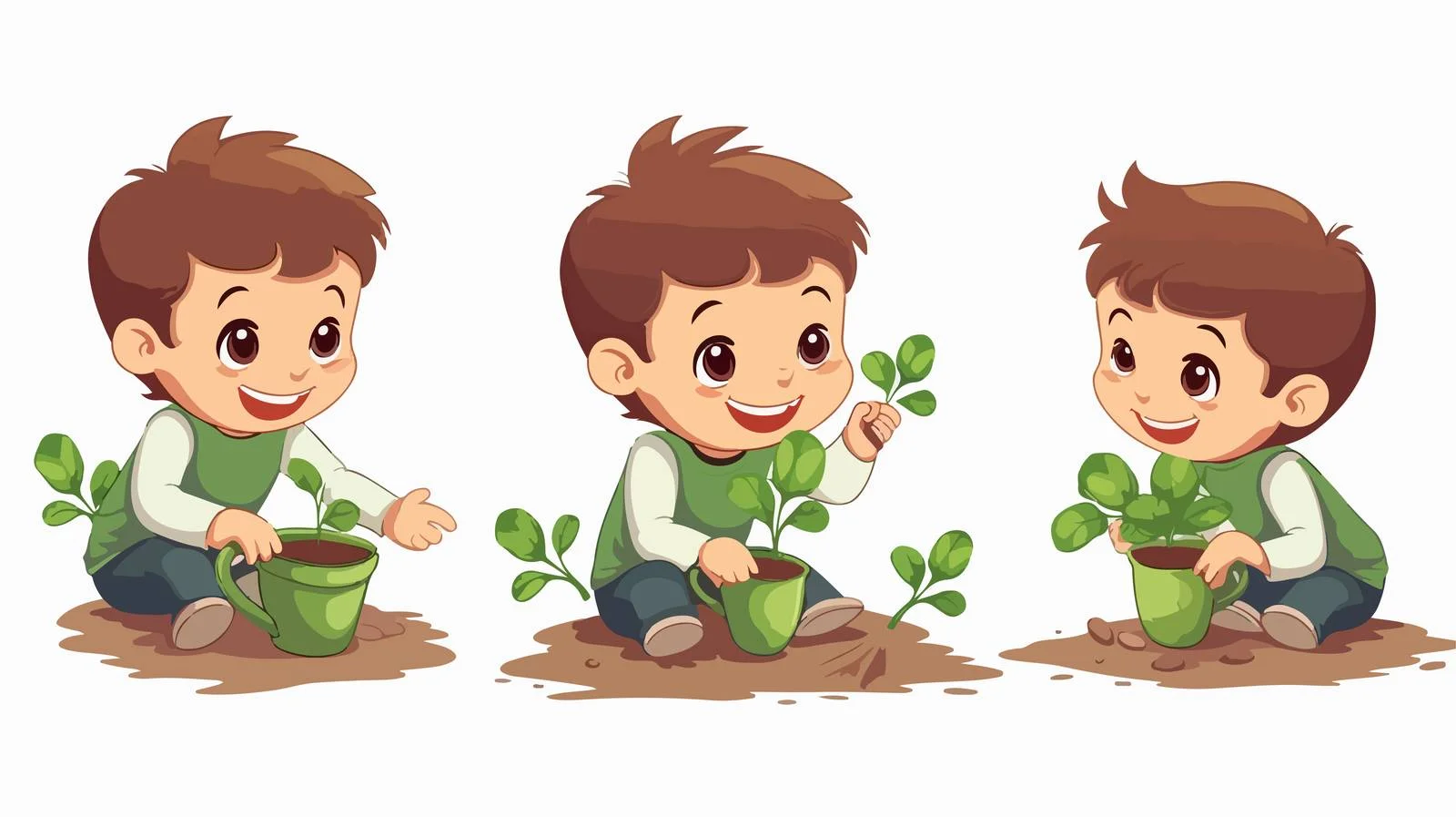 Child Caring for Cartoon Vegetable Plant — free download from Dotvec