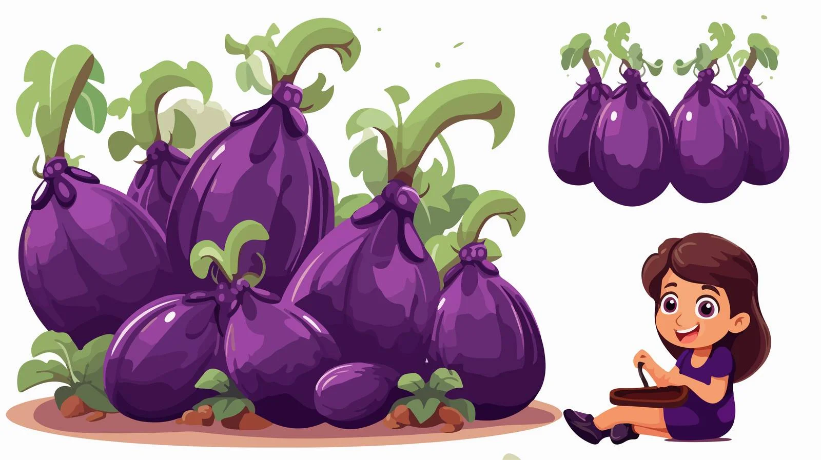 Young Girl Harvesting Eggplant in Garden — free download from Dotvec