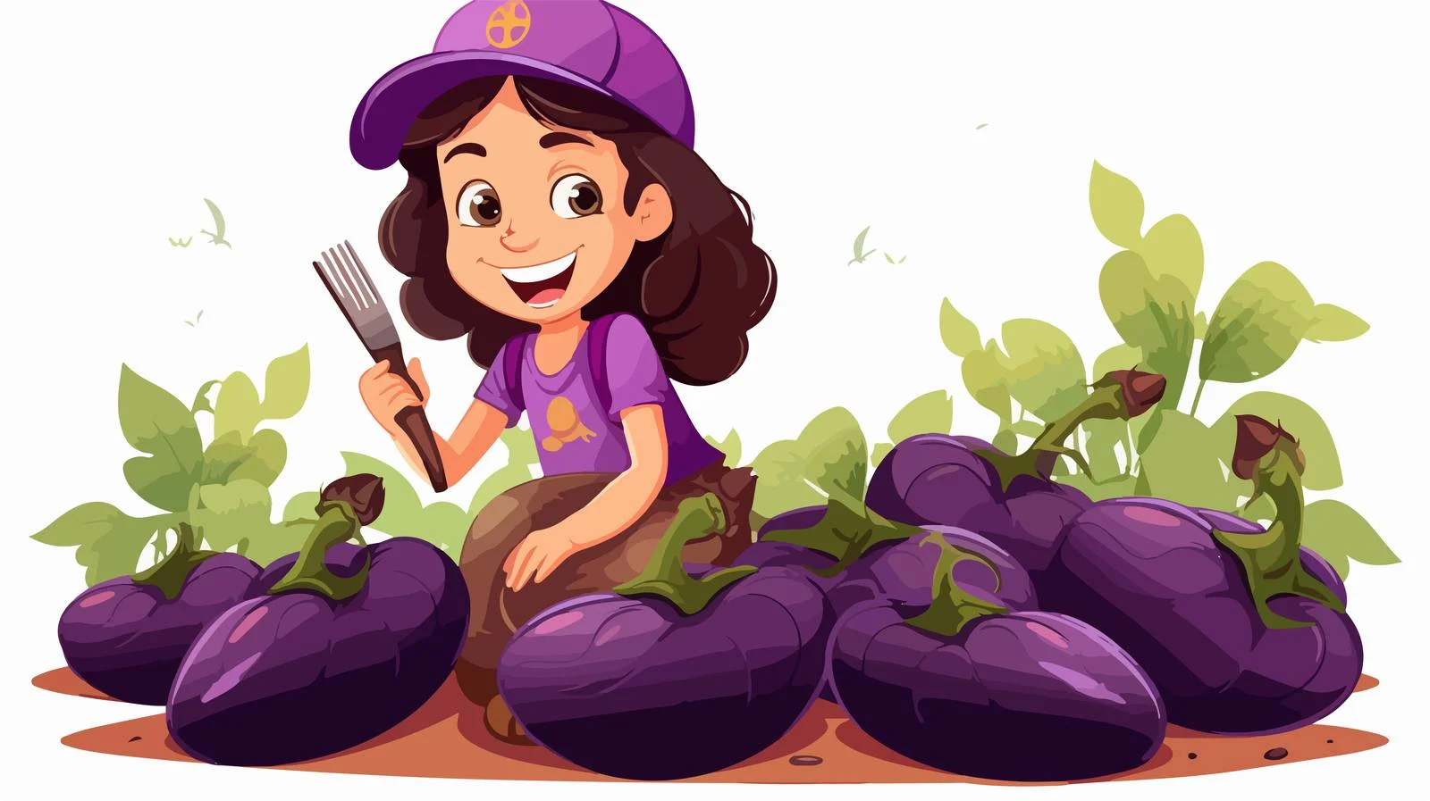 Harvesting Eggplants with Cute Little Girl — free download from Dotvec