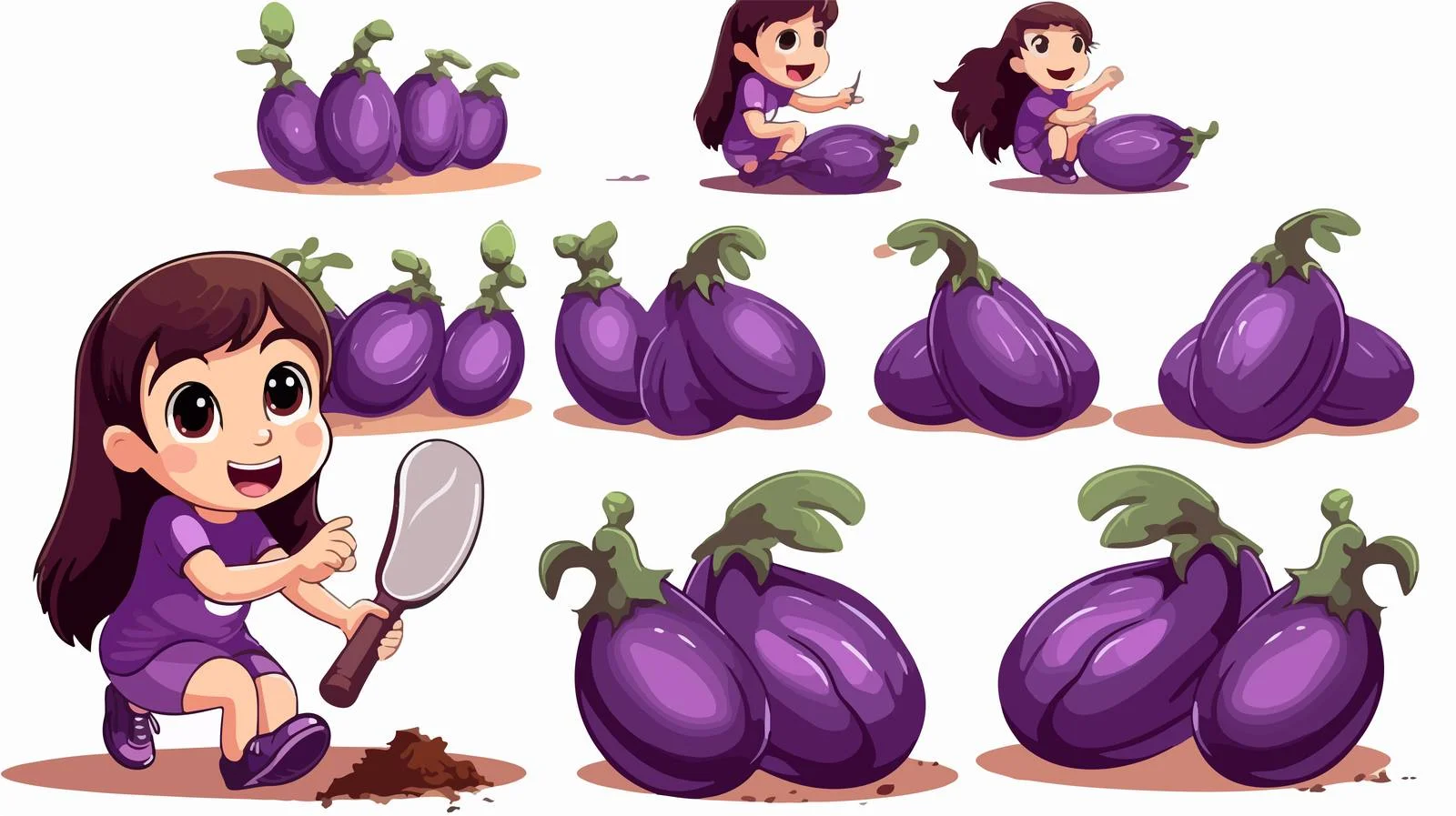 Young girl picking eggplants in garden — free download from Dotvec