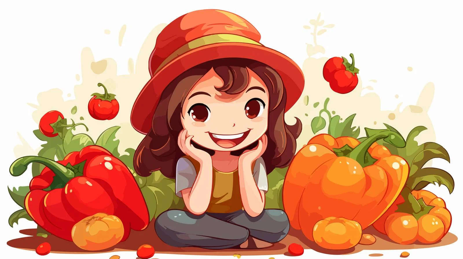 Harvesting Paprika: Young girl in garden — free download from Dotvec