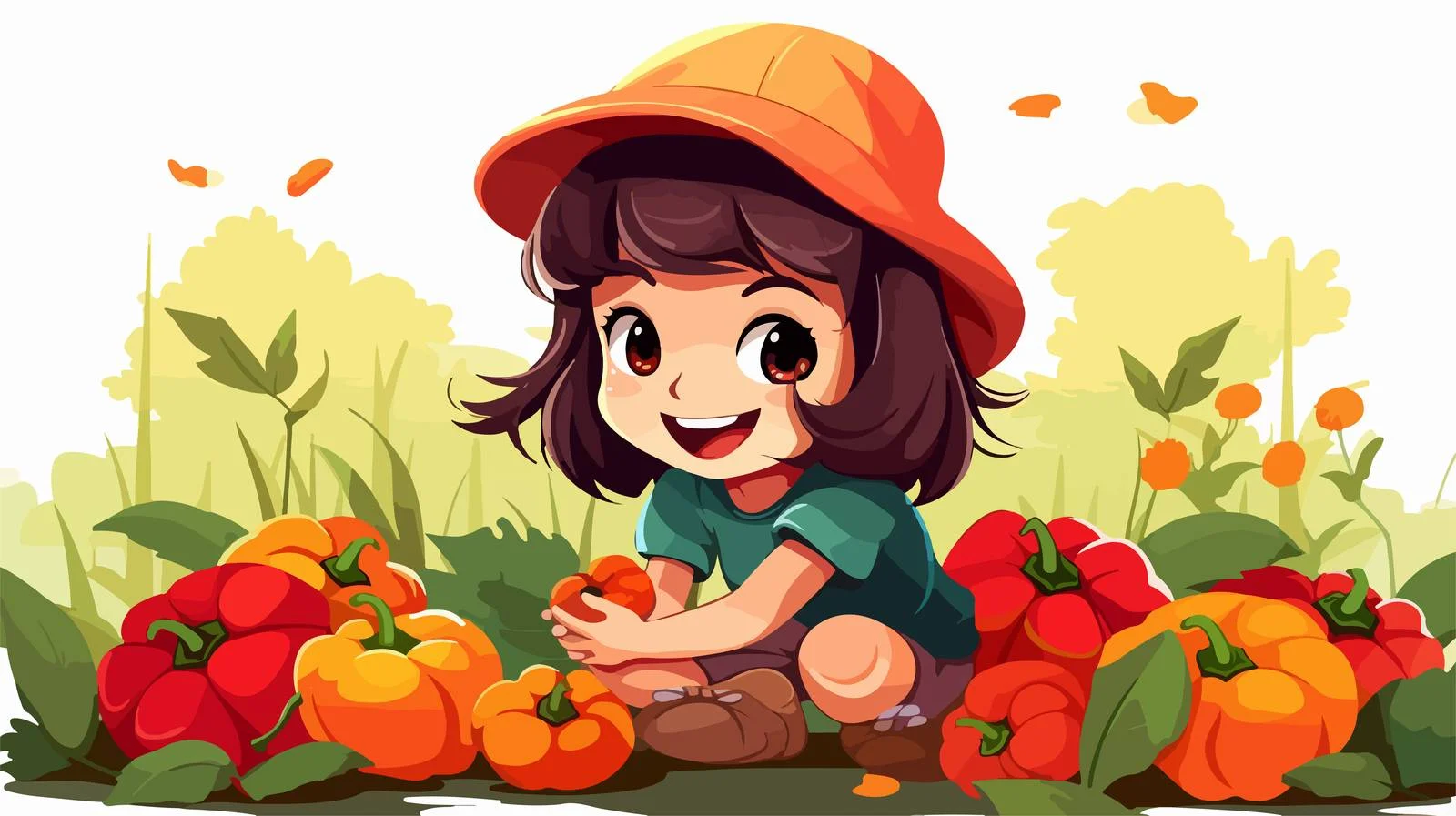 Harvesting Paprika with Little Girl — free download from Dotvec