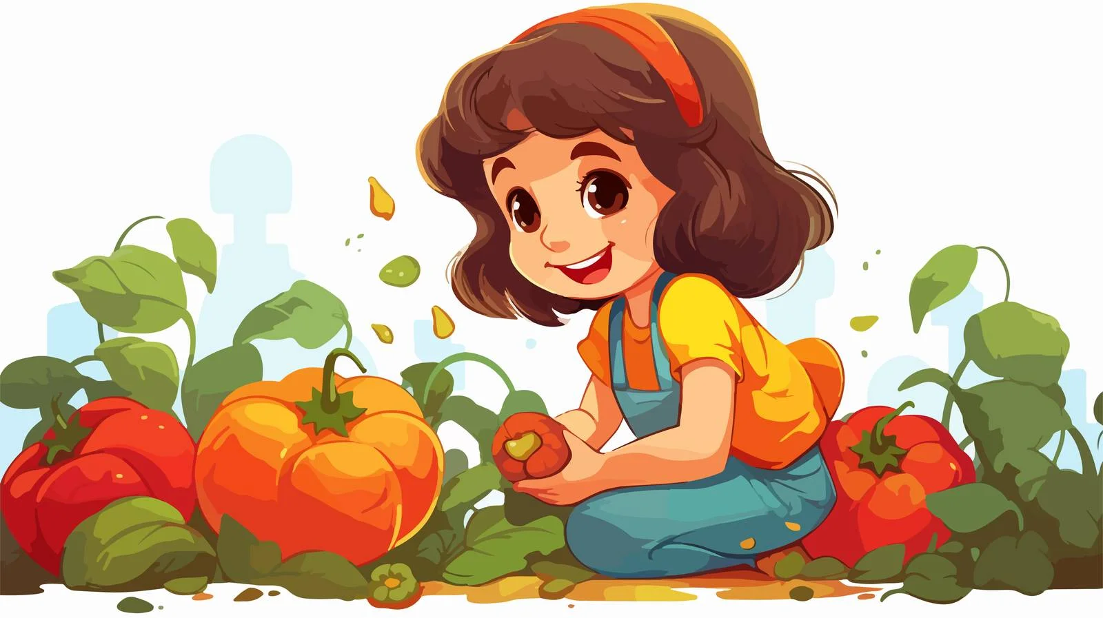 Harvesting Paprika in Garden Illustration — free download from Dotvec