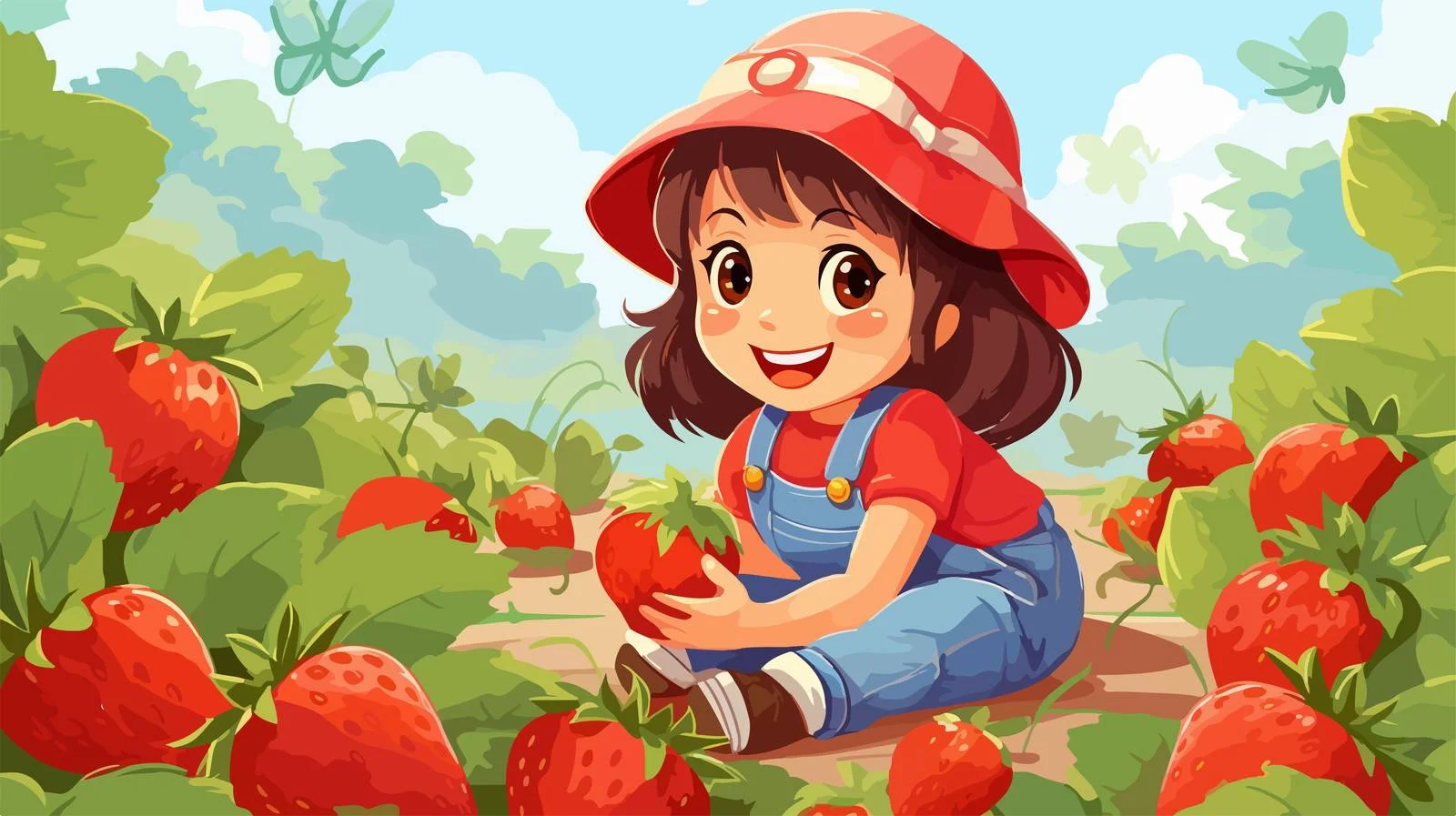 Harvesting Strawberries with a Cute Girl — free download from Dotvec