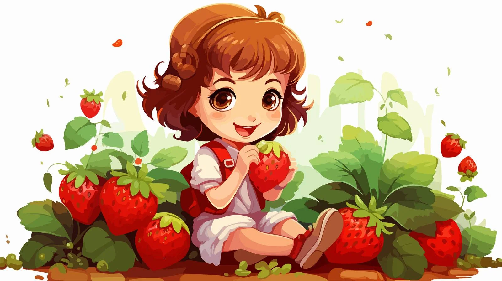Adorable Girl Harvesting Strawberries in Garden — free download from Dotvec