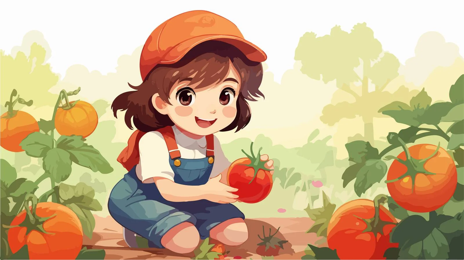 Young Girl Harvesting Tomato in Garden — free download from Dotvec