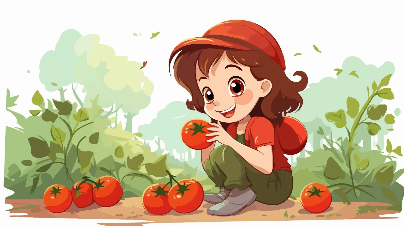 Harvesting Tomato in Garden Cartoon — free download from Dotvec