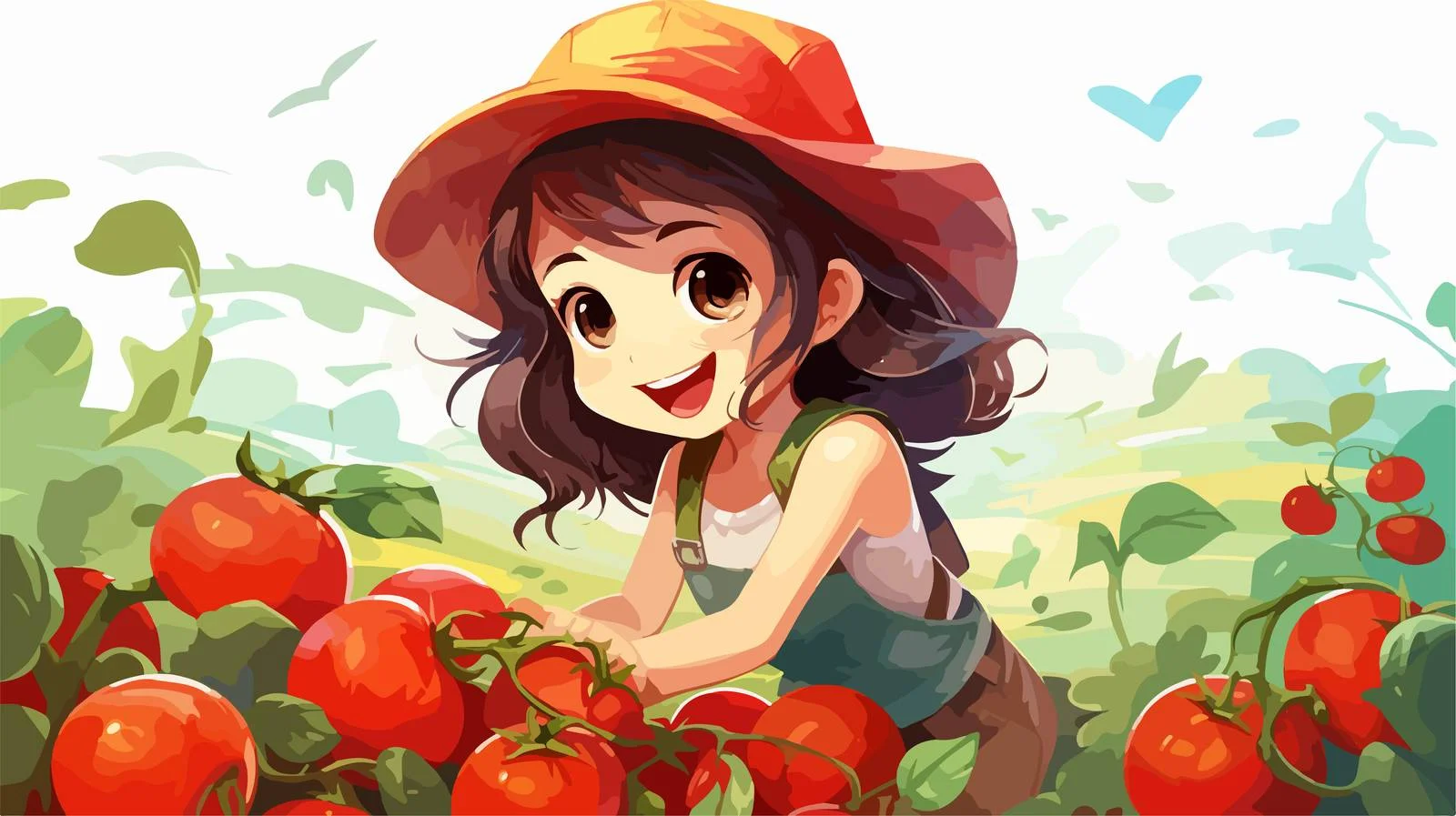 Young Girl Harvesting Tomatoes in Garden — free download from Dotvec