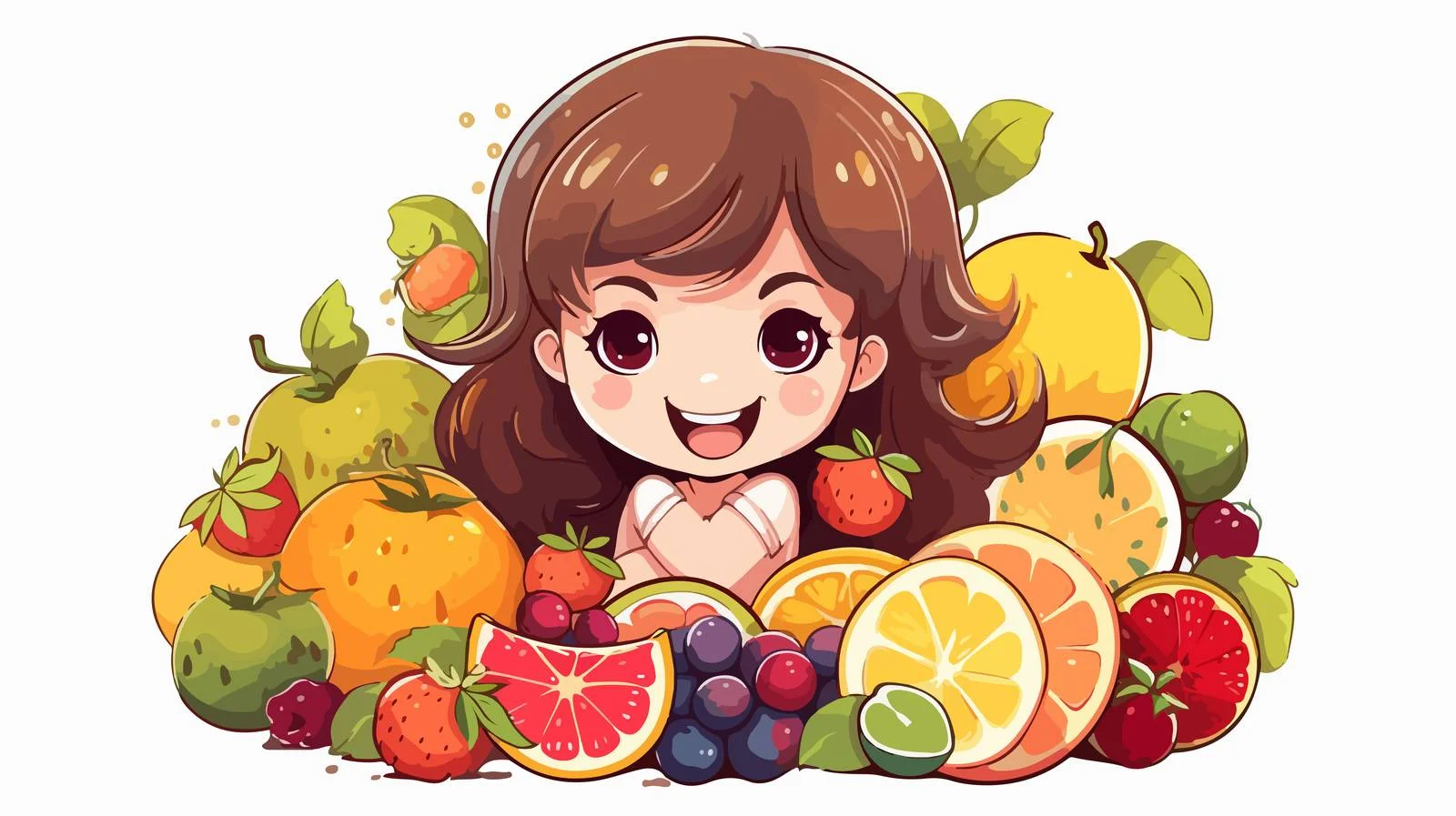 Adorable girl with fruit and vitamin cart — free download from Dotvec