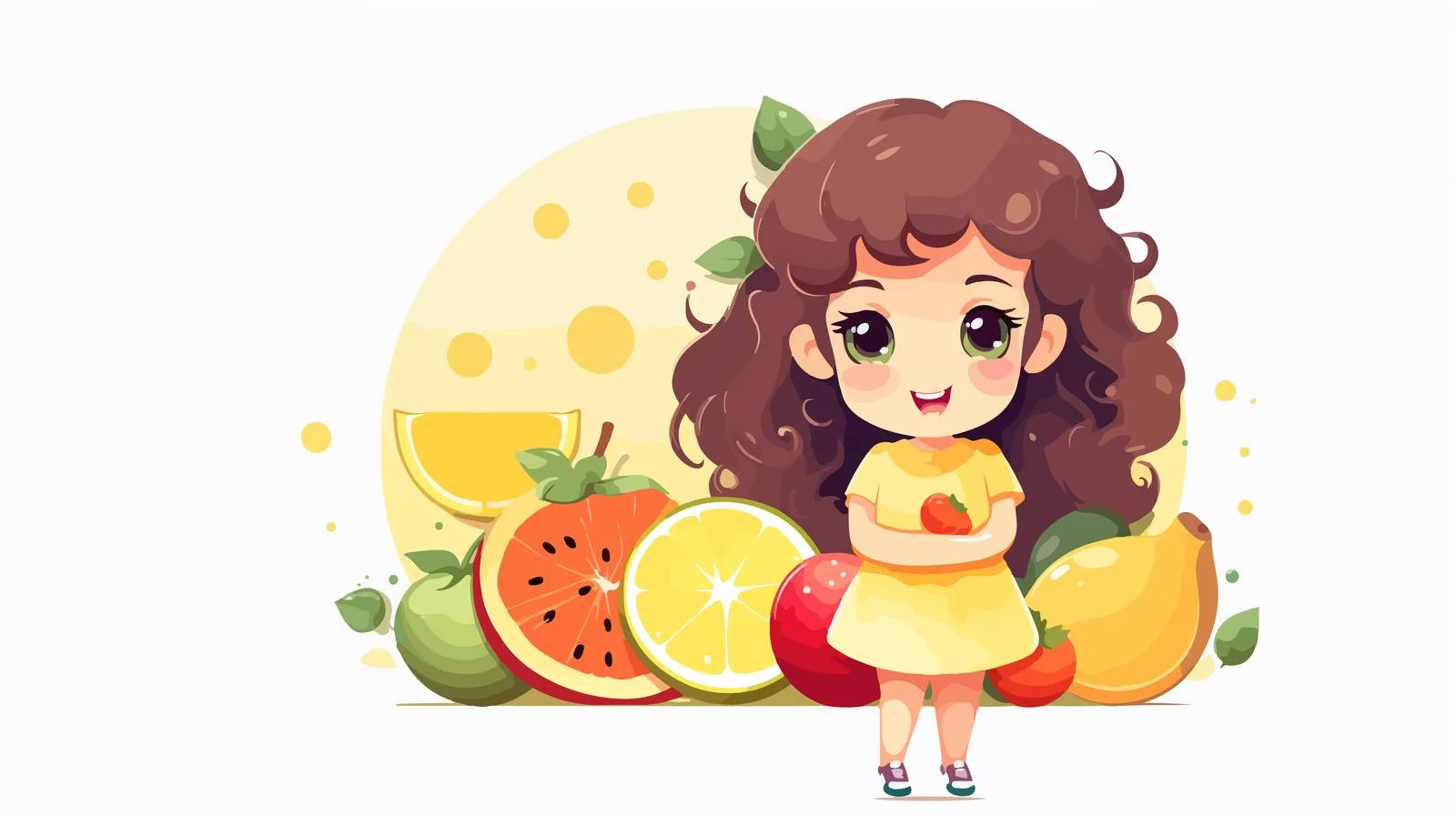 Adorable girl with fruit and vitamin cart — free download from Dotvec