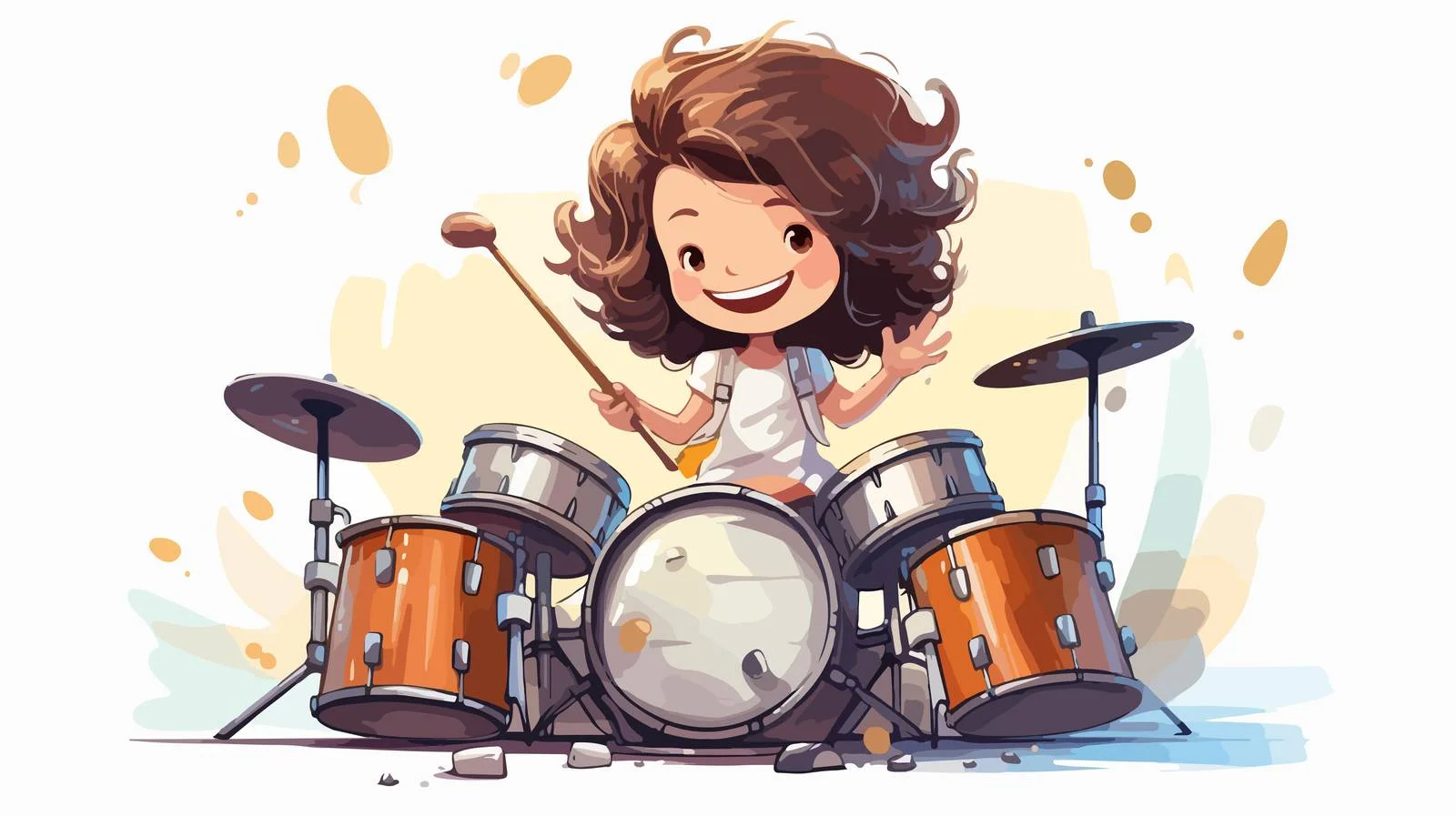 Girl Drumming Cartoon Vector Illustration — free download from Dotvec