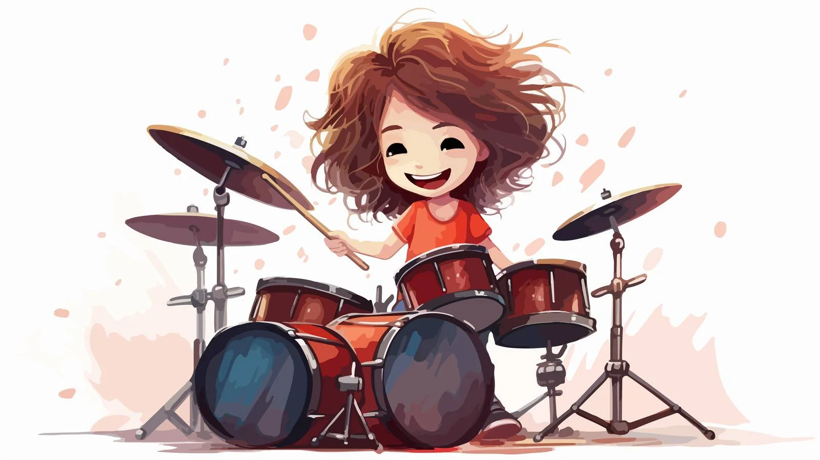 Adorable Drummer Girl Cartoon Illustration — free download from Dotvec