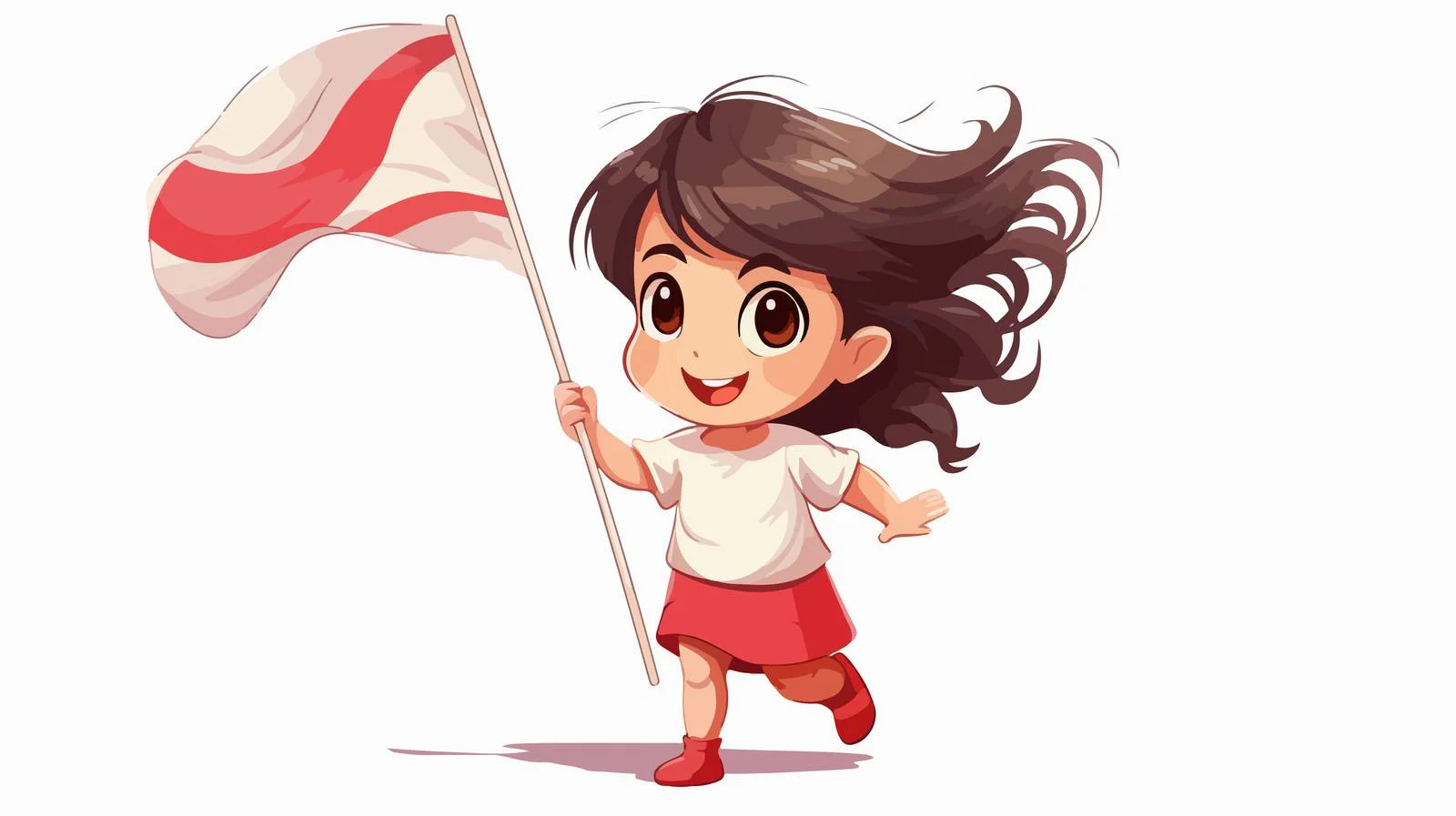 Adorable Girl Running with Flag Cartoon — free download from Dotvec