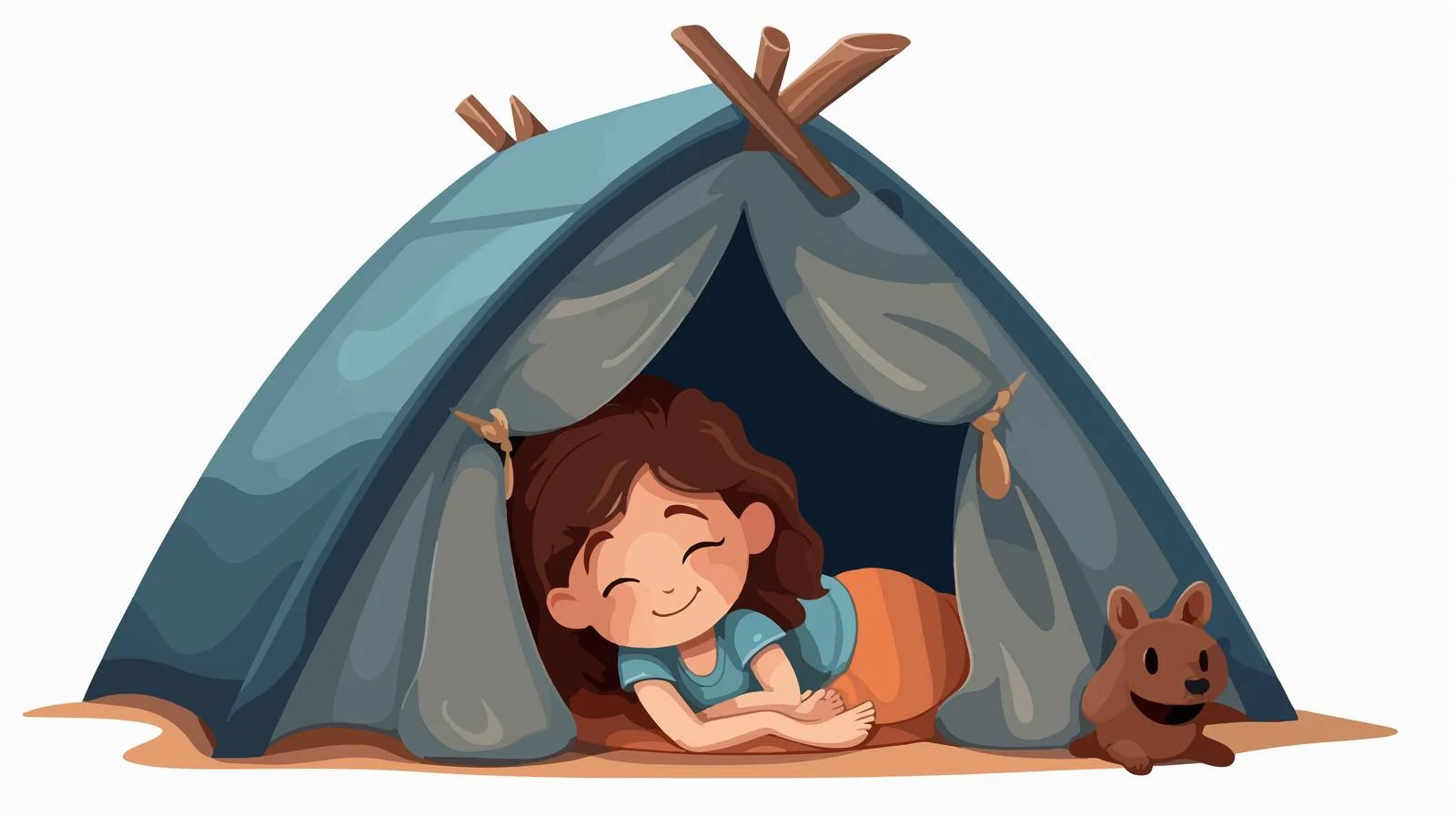 Cozy Little Girl Sleeping in Cartoon Tent — free download from Dotvec