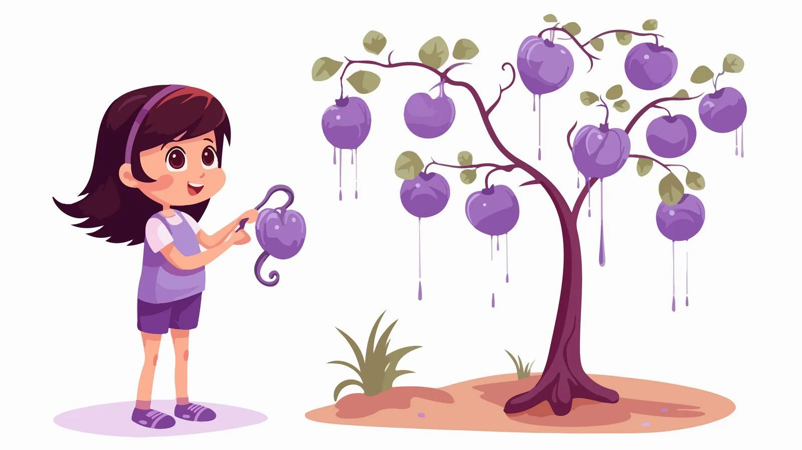 Young Girl Watering Eggplant Tree — free download from Dotvec