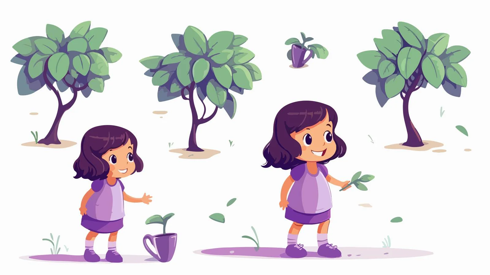 Adorable Girl Watering Eggplant Tree — free download from Dotvec