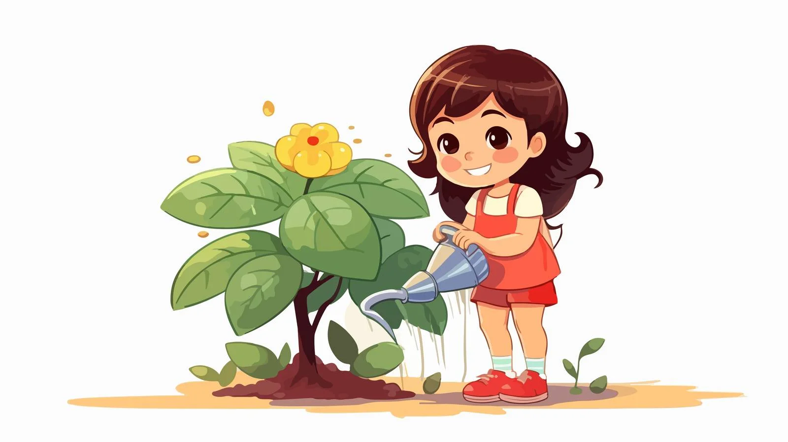 Adorable Girl Watering Eggplant Tree — free download from Dotvec