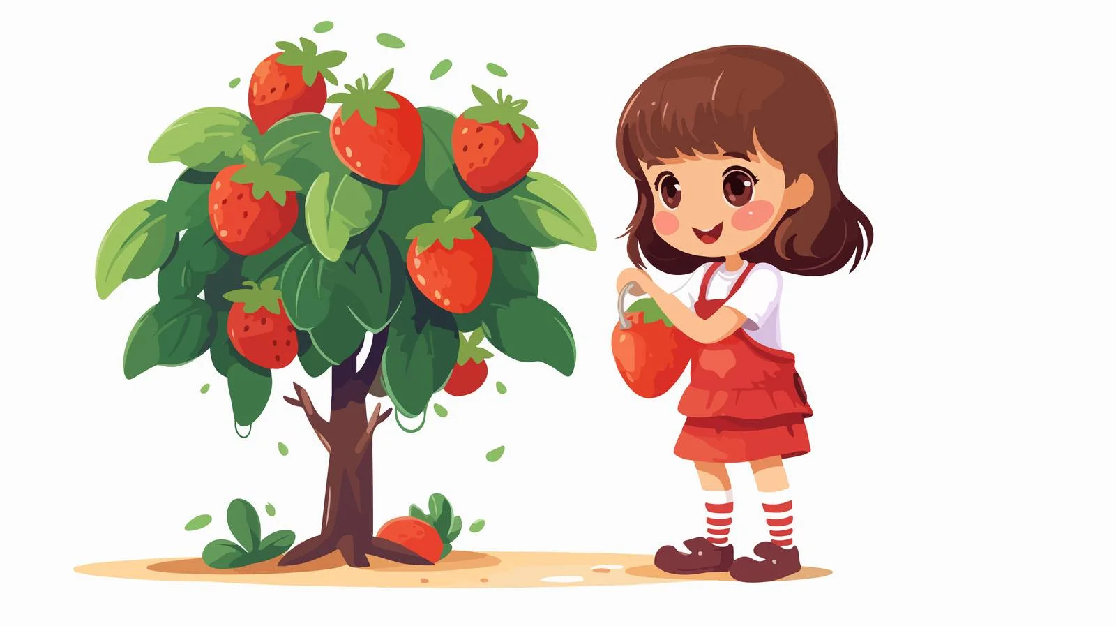 Adorable Girl Watering Strawberry Tree — free download from Dotvec