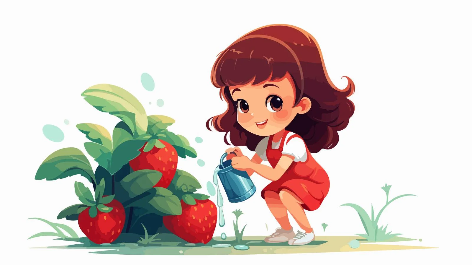 Adorable Child Watering Strawberry Tree — free download from Dotvec