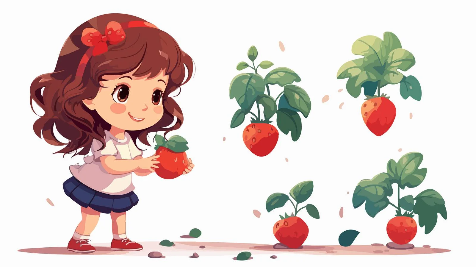 Adorable Girl Watering Strawberry Tree — free download from Dotvec