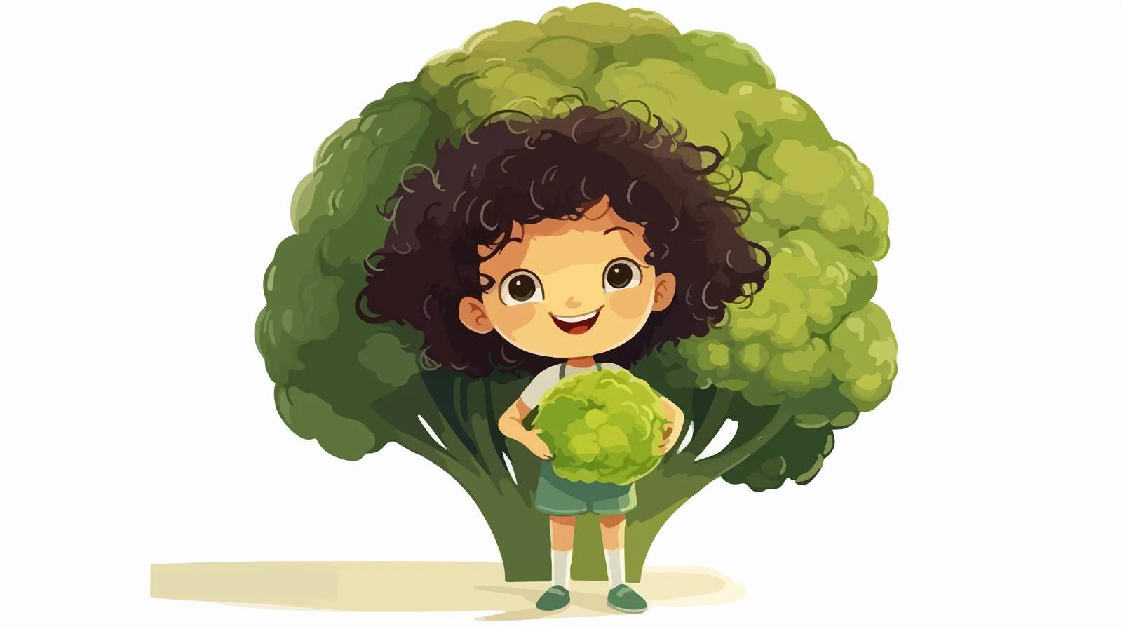 Adorable Girl with Broccoli Character — free download from Dotvec