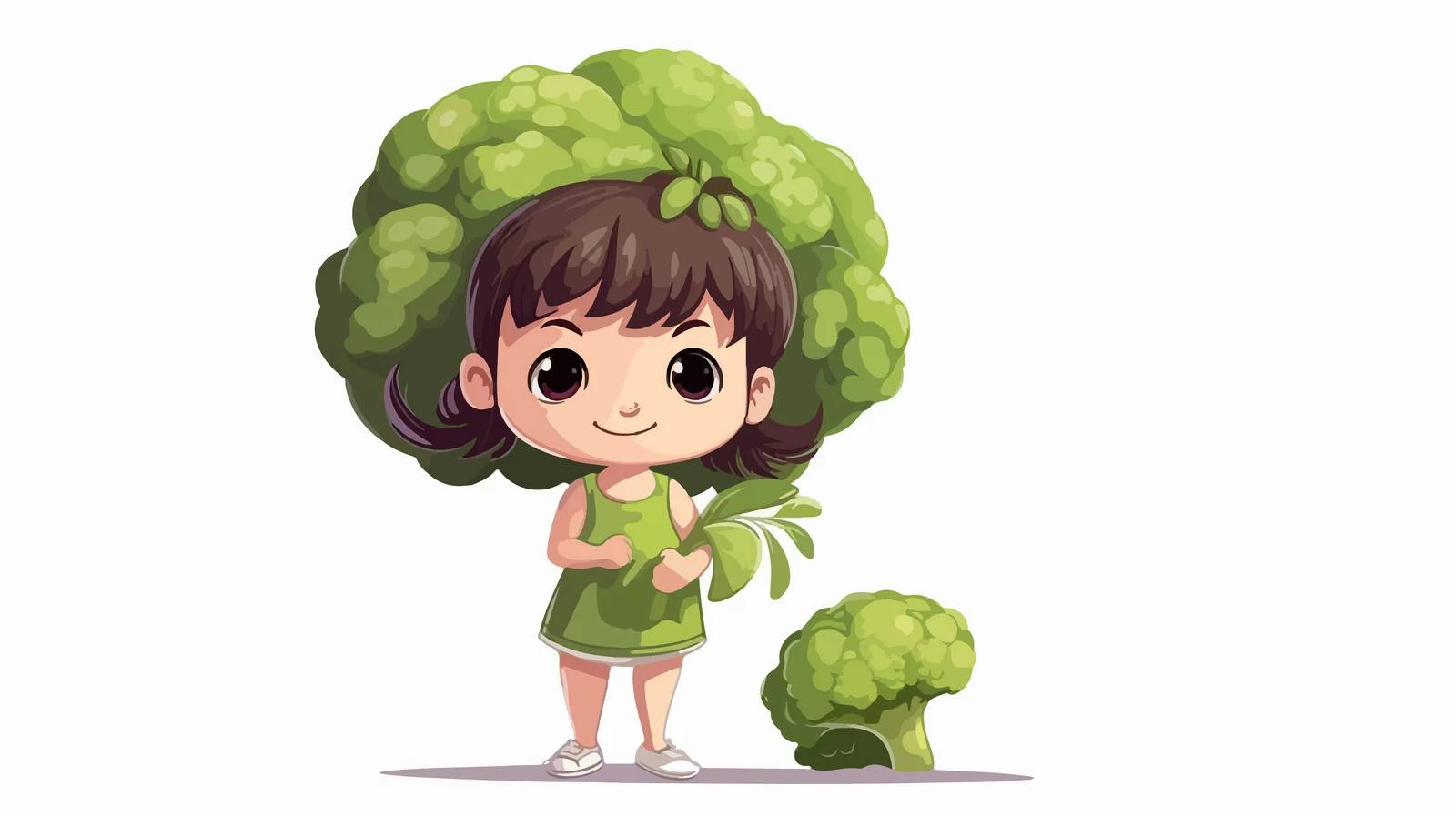 Adorable Girl with Broccoli Character — free download from Dotvec