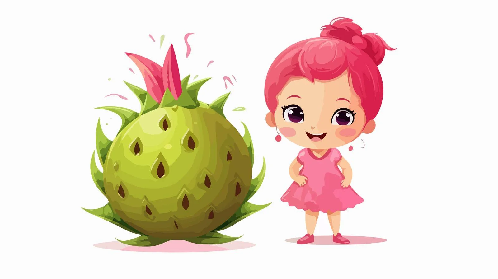 Adorable Girl with Dragon Fruit Friend — free download from Dotvec