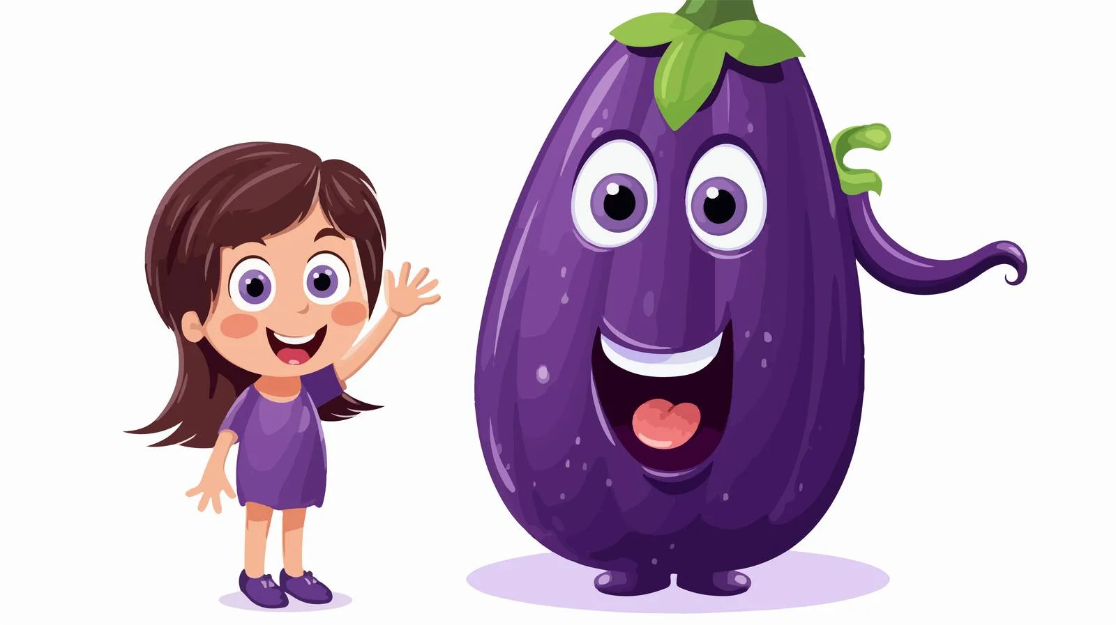 Adorable girl with eggplant character cart — free download from Dotvec