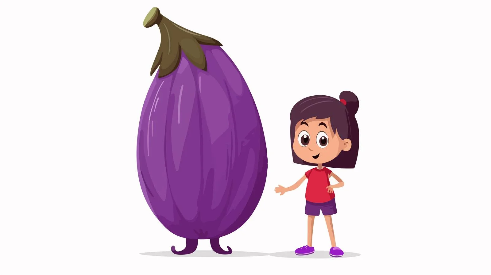 Adorable Girl with Eggplant Character Cart — free download from Dotvec
