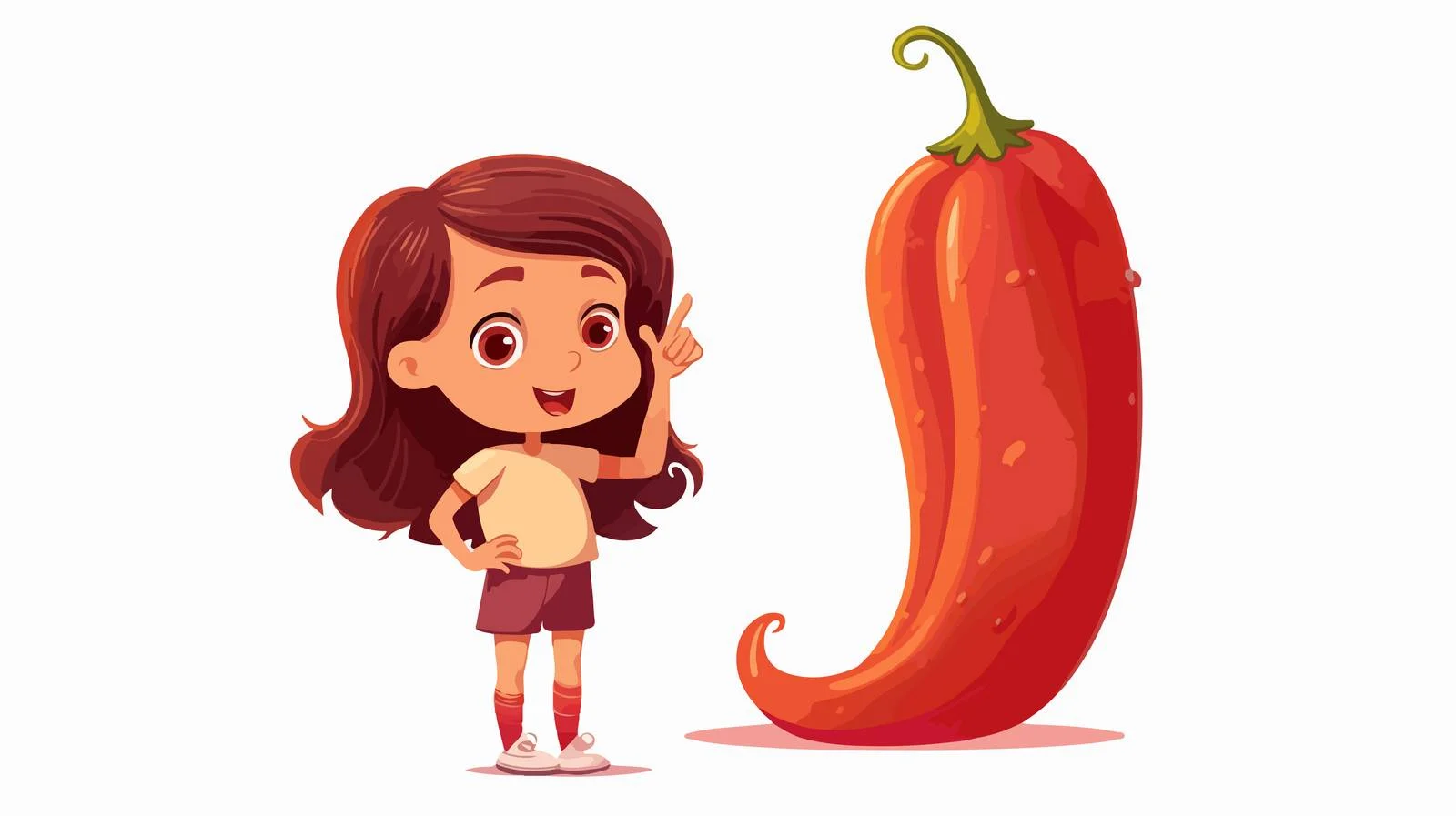 Young girl poses with paprika cartoon — free download from Dotvec