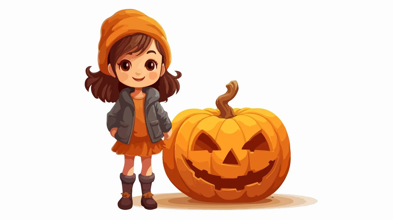 Adorable Girl with Pumpkin Cartoon Character — free download from Dotvec