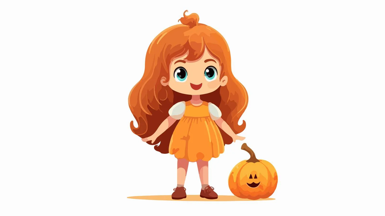 Sweet Girl with Cartoon Pumpkin Character — free download from Dotvec