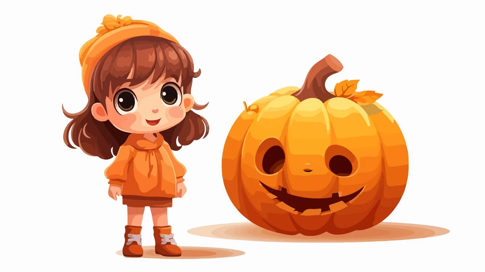 Adorable Girl with Pumpkin Cartoon — free download from Dotvec